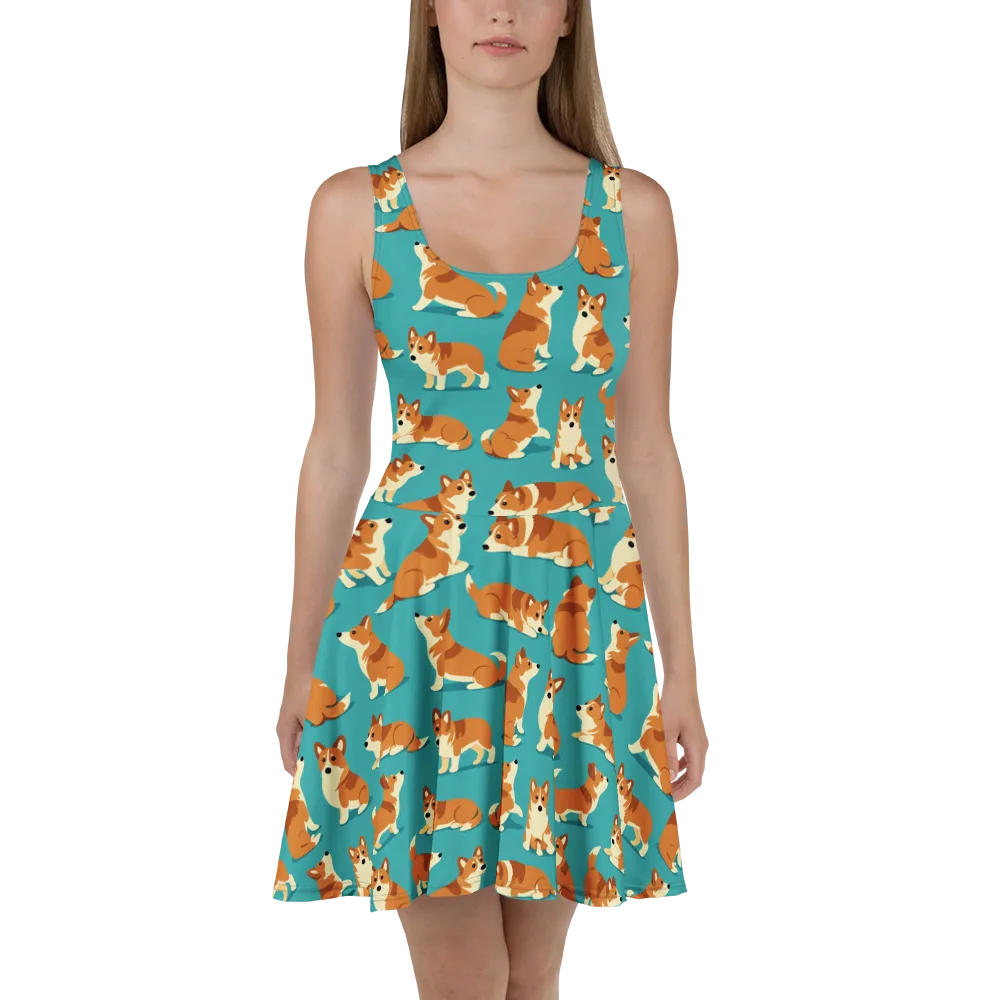 Teal Tails on Skater Dress — Front