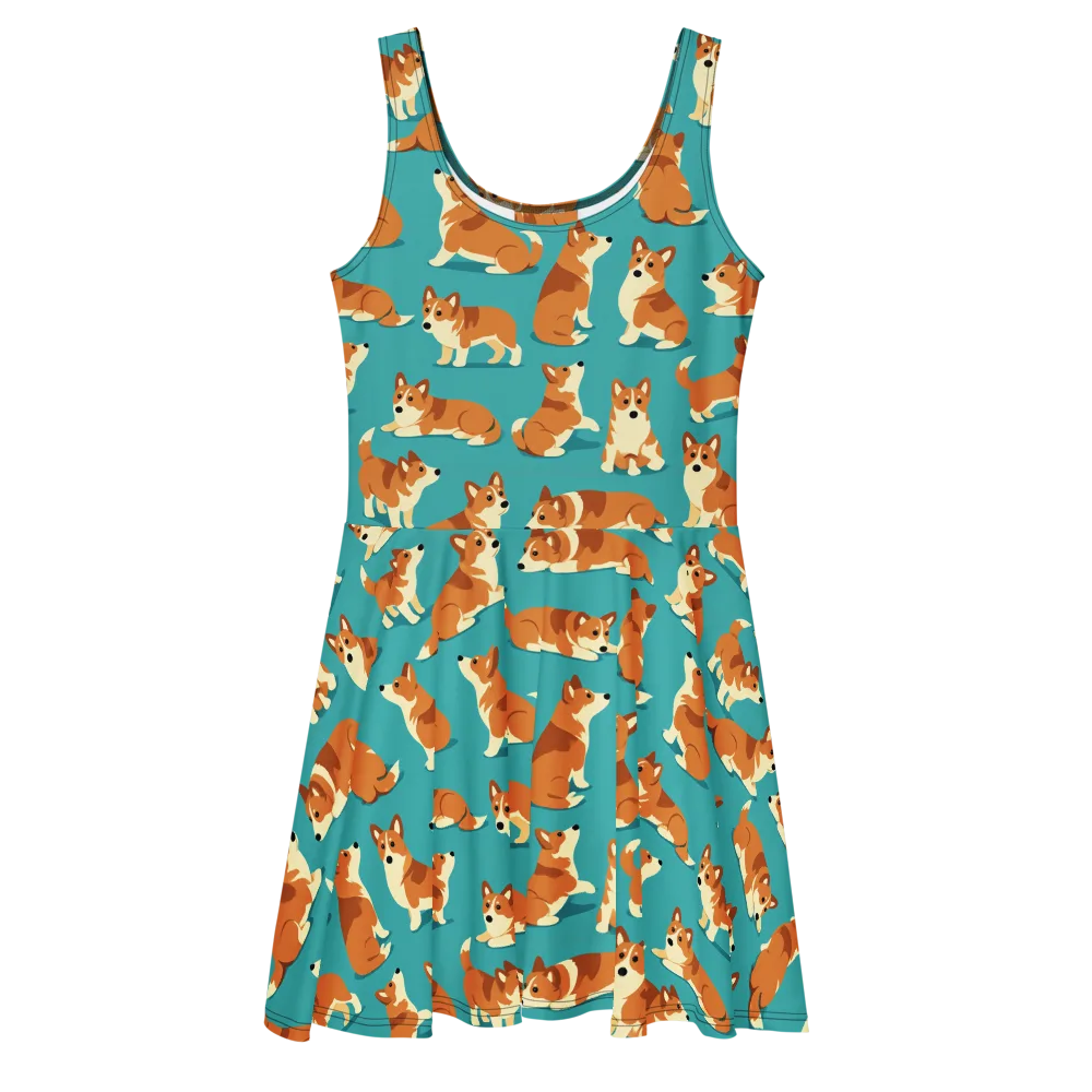 Teal Tails on Skater Dress — Front
