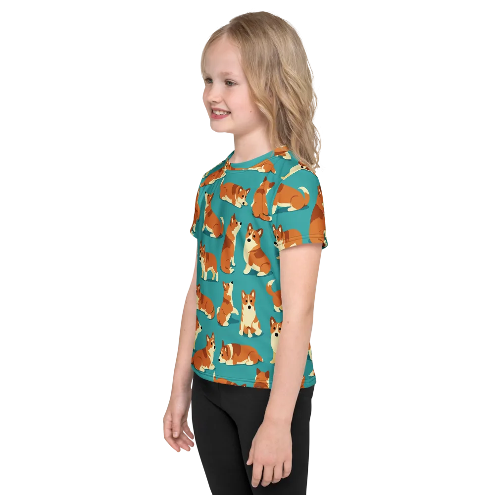 Teal Tails on Kids Crew Neck T-Shirt — Left