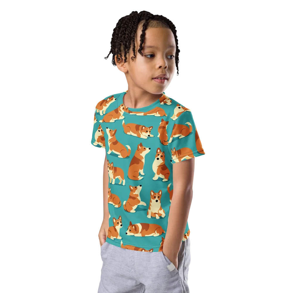 Teal Tails on Kids Crew Neck T-Shirt — Left Front