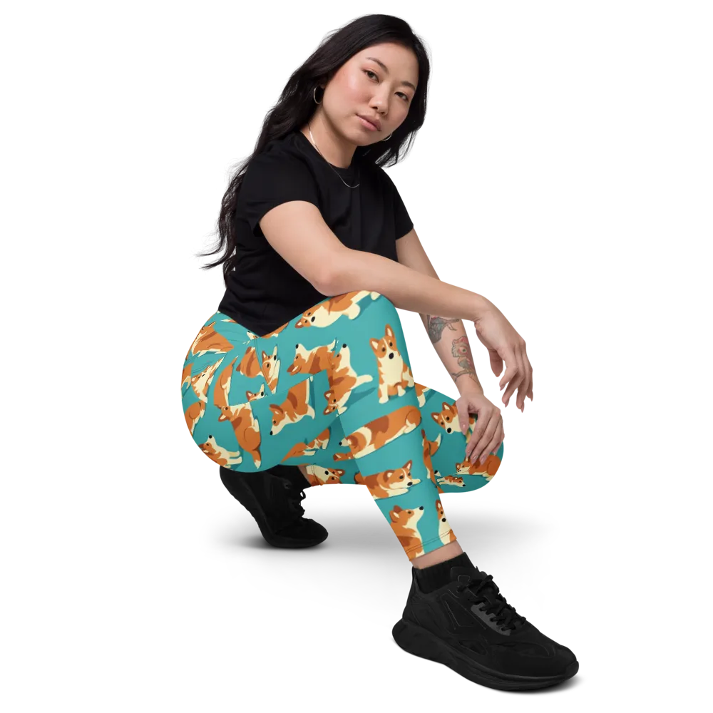 Teal Tails on Leggings with Pockets — Right Front