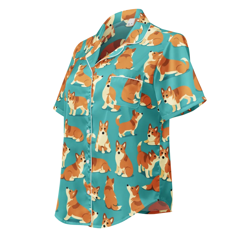Teal Tails on Women's Short Sleeve Pajama Top — Left Front
