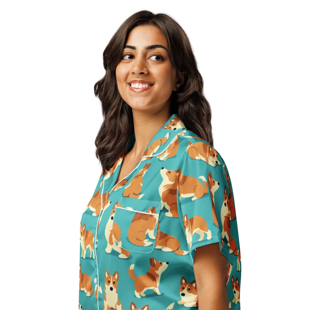 Teal Tails on Women's Short Sleeve Pajama Top — Left Front