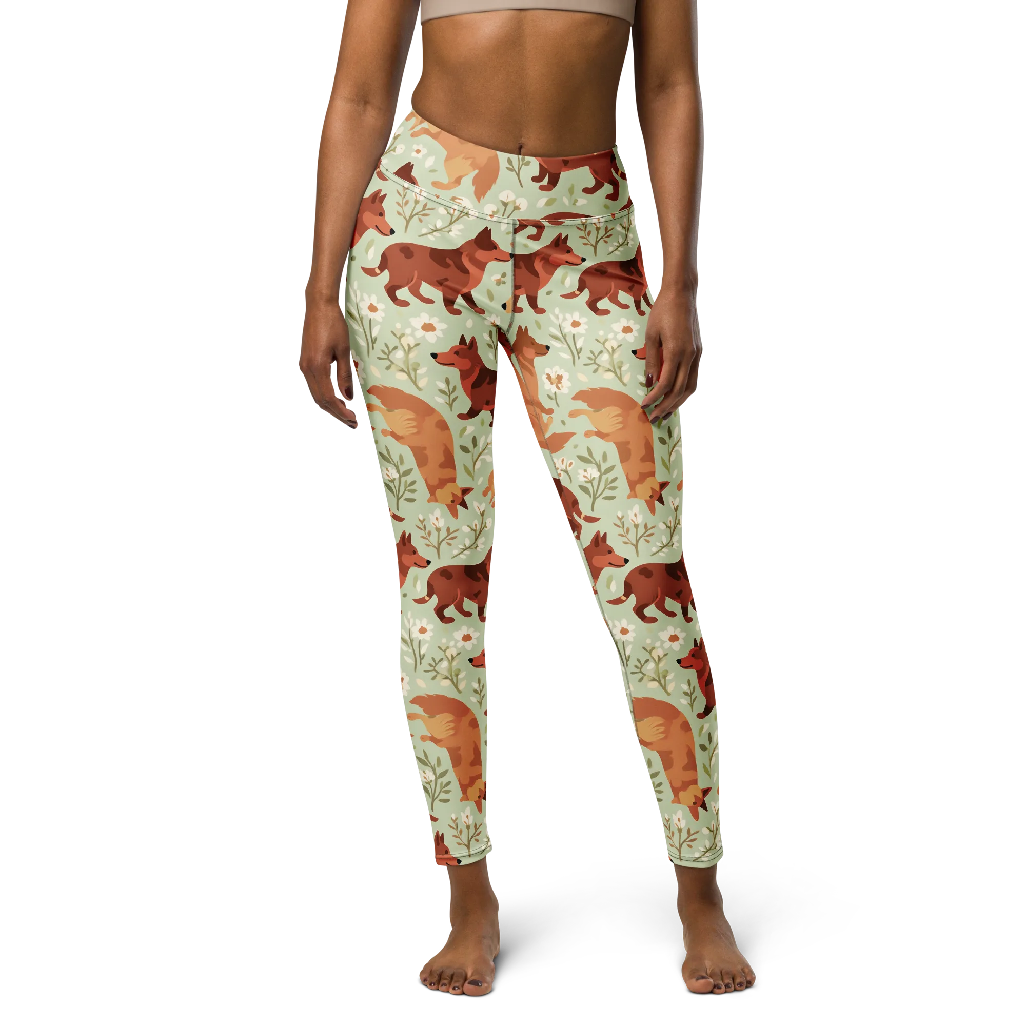 Vulpine Garden on Yoga Leggings — Front