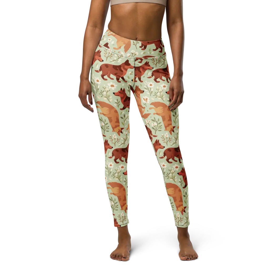 Vulpine Garden on Yoga Leggings — Front