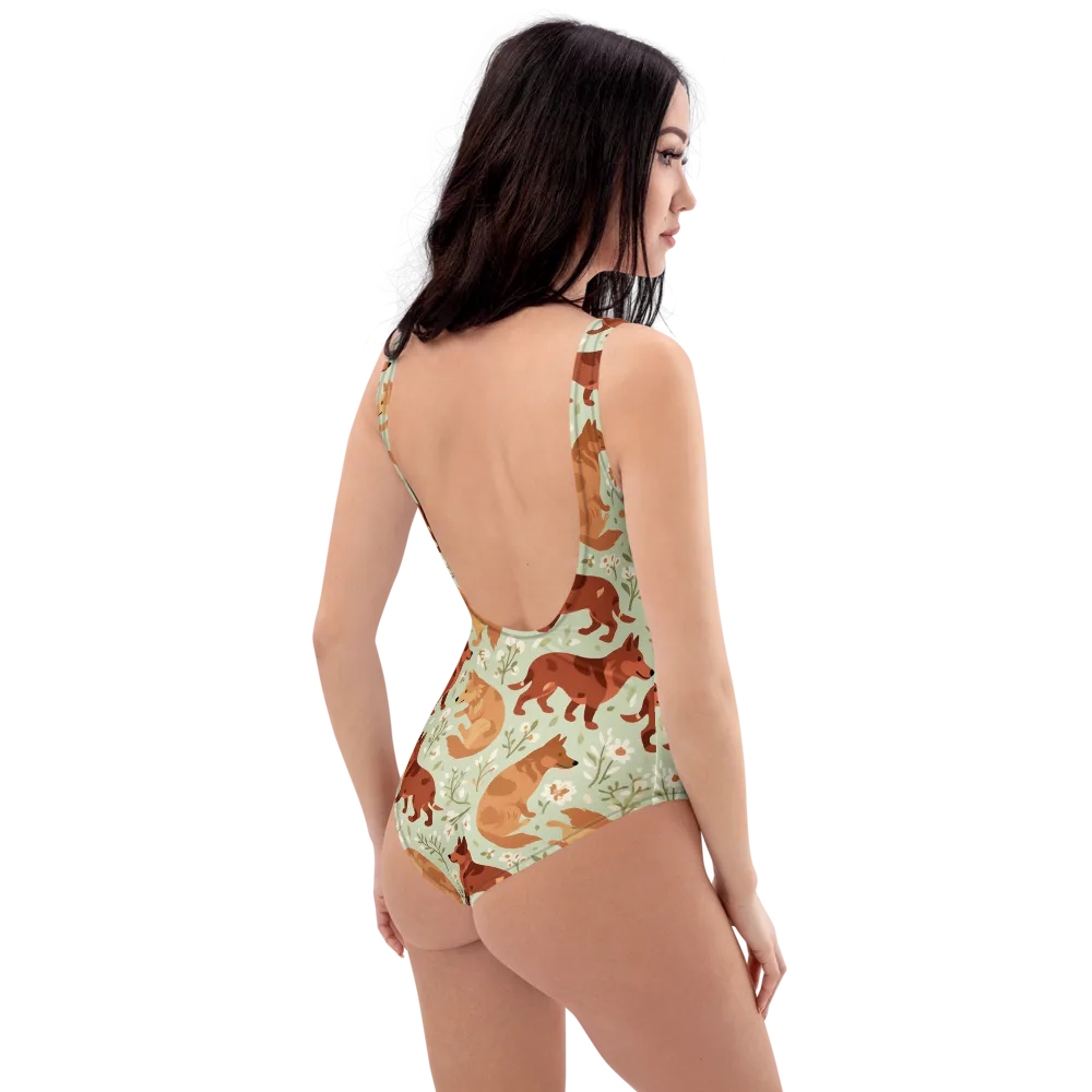 Vulpine Garden on One-Piece Swimsuit — Right Back