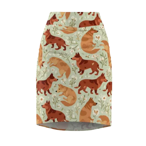 Vulpine Garden on a Pencil Skirt