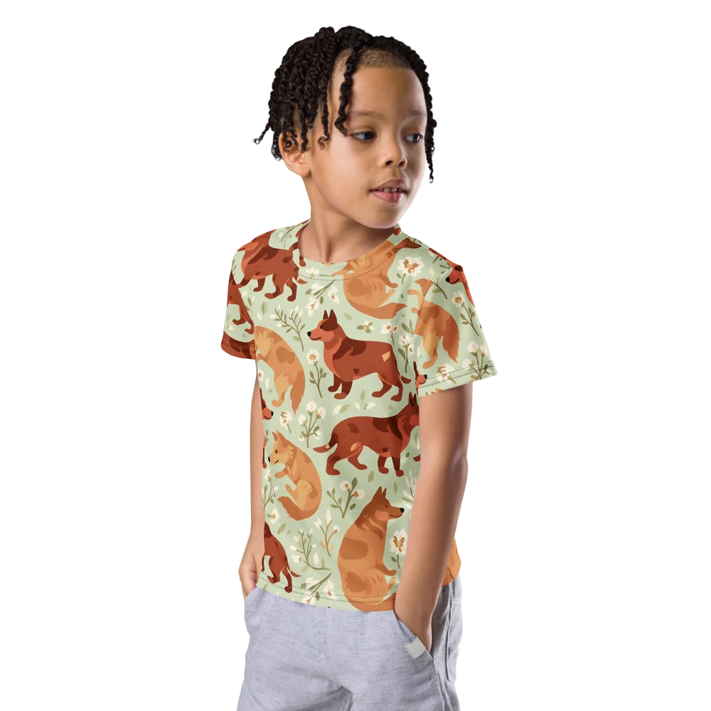 Vulpine Garden on Kids Crew Neck T-Shirt — Left Front