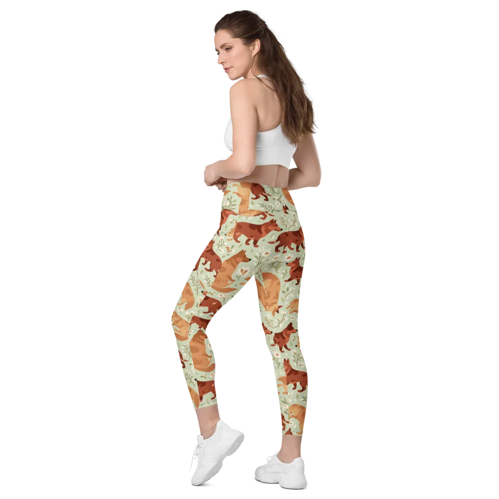 Vulpine Garden on Leggings with Pockets — Left Back