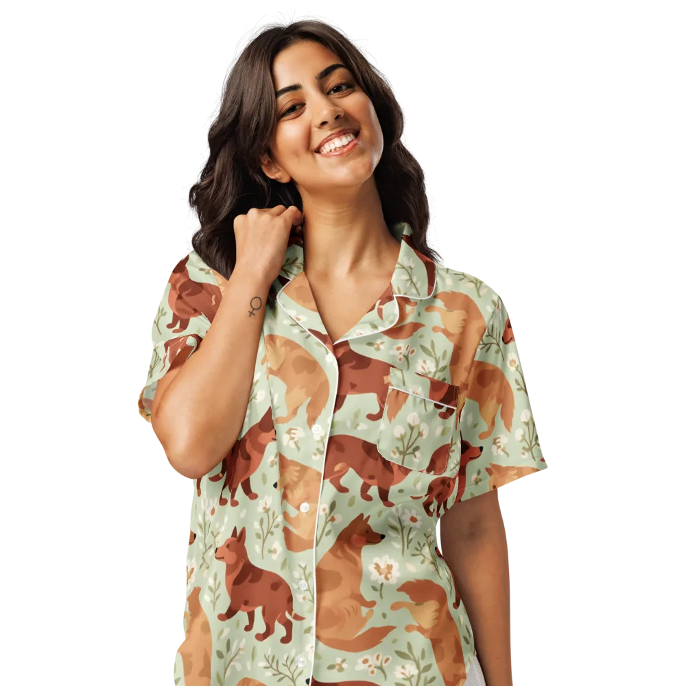 Vulpine Garden on Women's Short Sleeve Pajama Top — Front