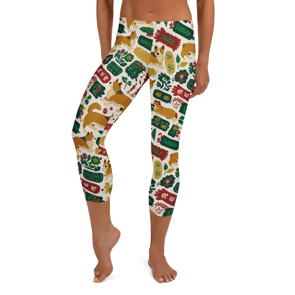 Corgi Conservatory on Capri Leggings — Front
