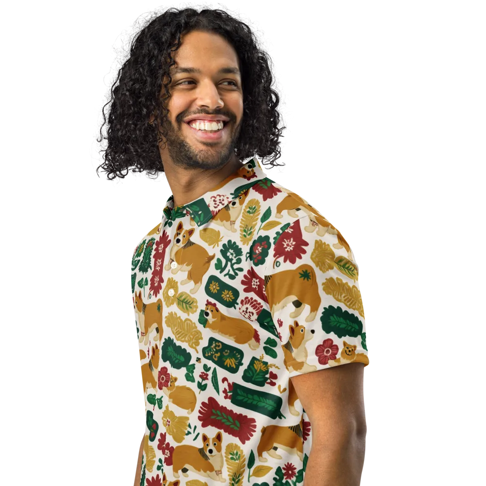 Corgi Conservatory on Men's Slim Fit Polo Shirt — Left Front