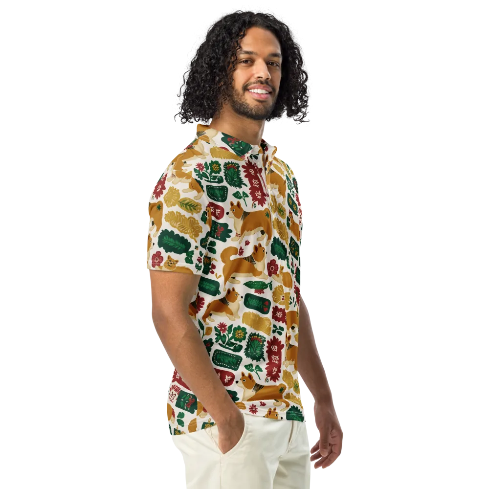 Corgi Conservatory on Men's Slim Fit Polo Shirt — Right Front