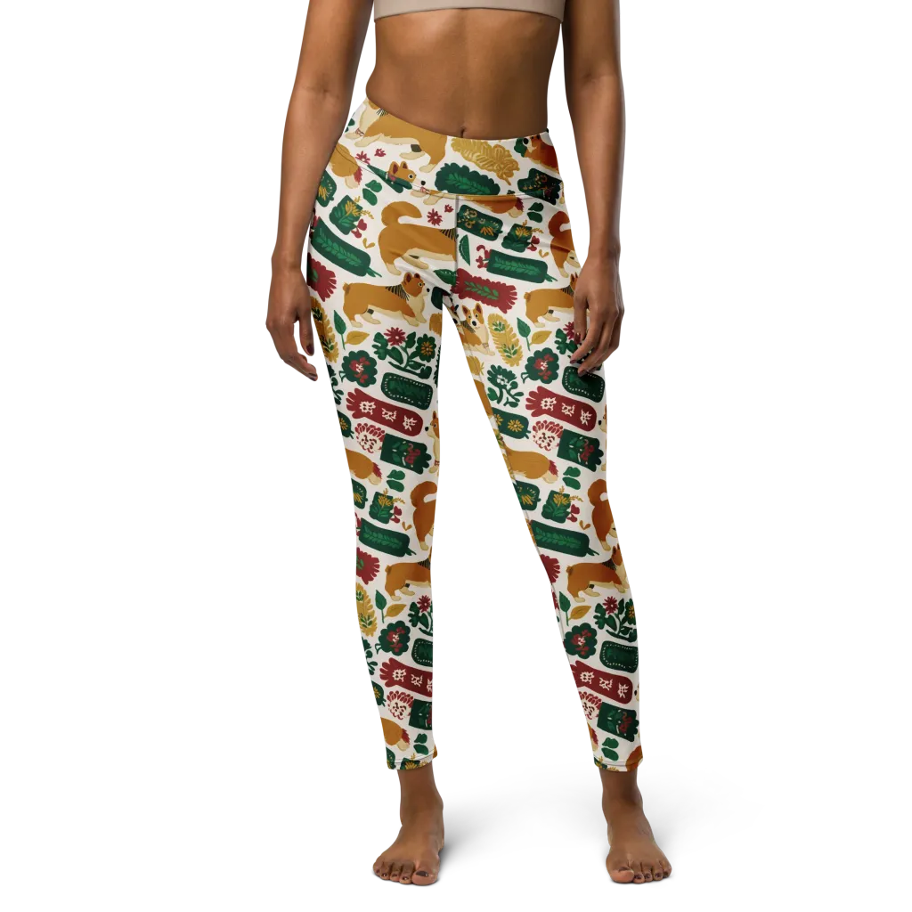 Corgi Conservatory on Yoga Leggings — Front