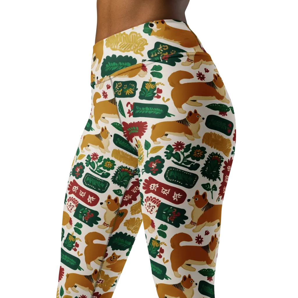 Corgi Conservatory on Yoga Leggings — Left Front