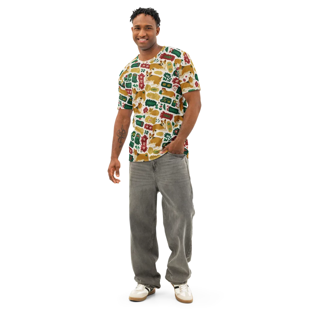 Corgi Conservatory on Men's Cotton Crew Neck T-Shirt — Front