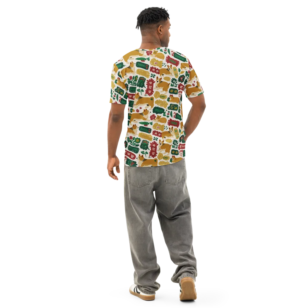 Corgi Conservatory on Men's Cotton Crew Neck T-Shirt — Back