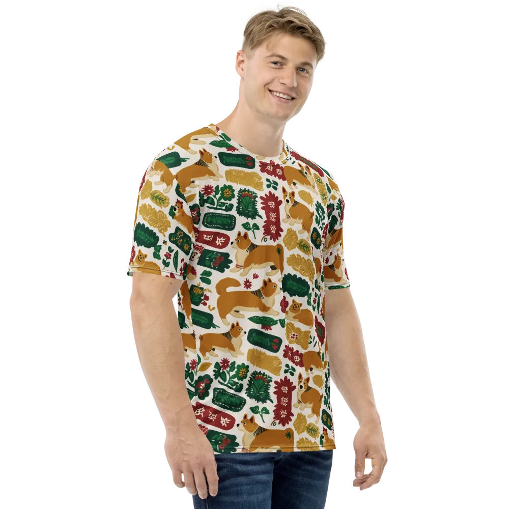 Corgi Conservatory on Men's Crew Neck T-Shirt — Right