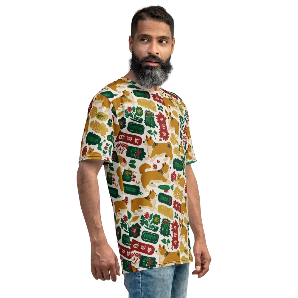 Corgi Conservatory on Men's Crew Neck T-Shirt — Right