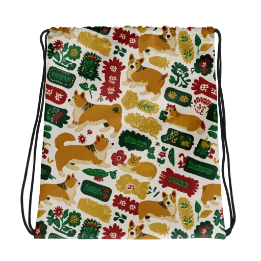 Corgi Conservatory on a Drawstring Bag