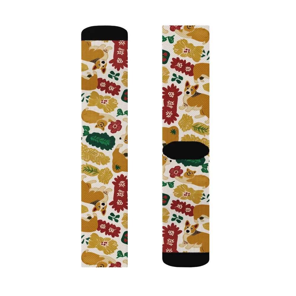 Corgi Conservatory on Socks — Right Sock