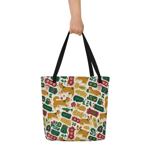 Corgi Conservatory on a Large Tote Bag W/ Pocket