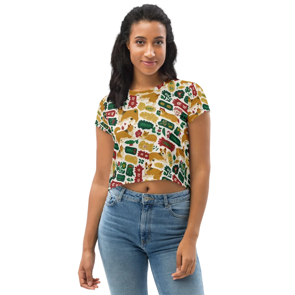 Corgi Conservatory on Crop Tee — Front