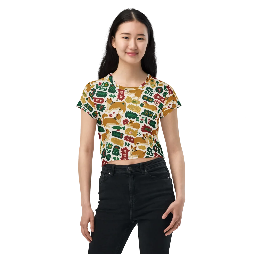 Corgi Conservatory on Crop Tee — Front