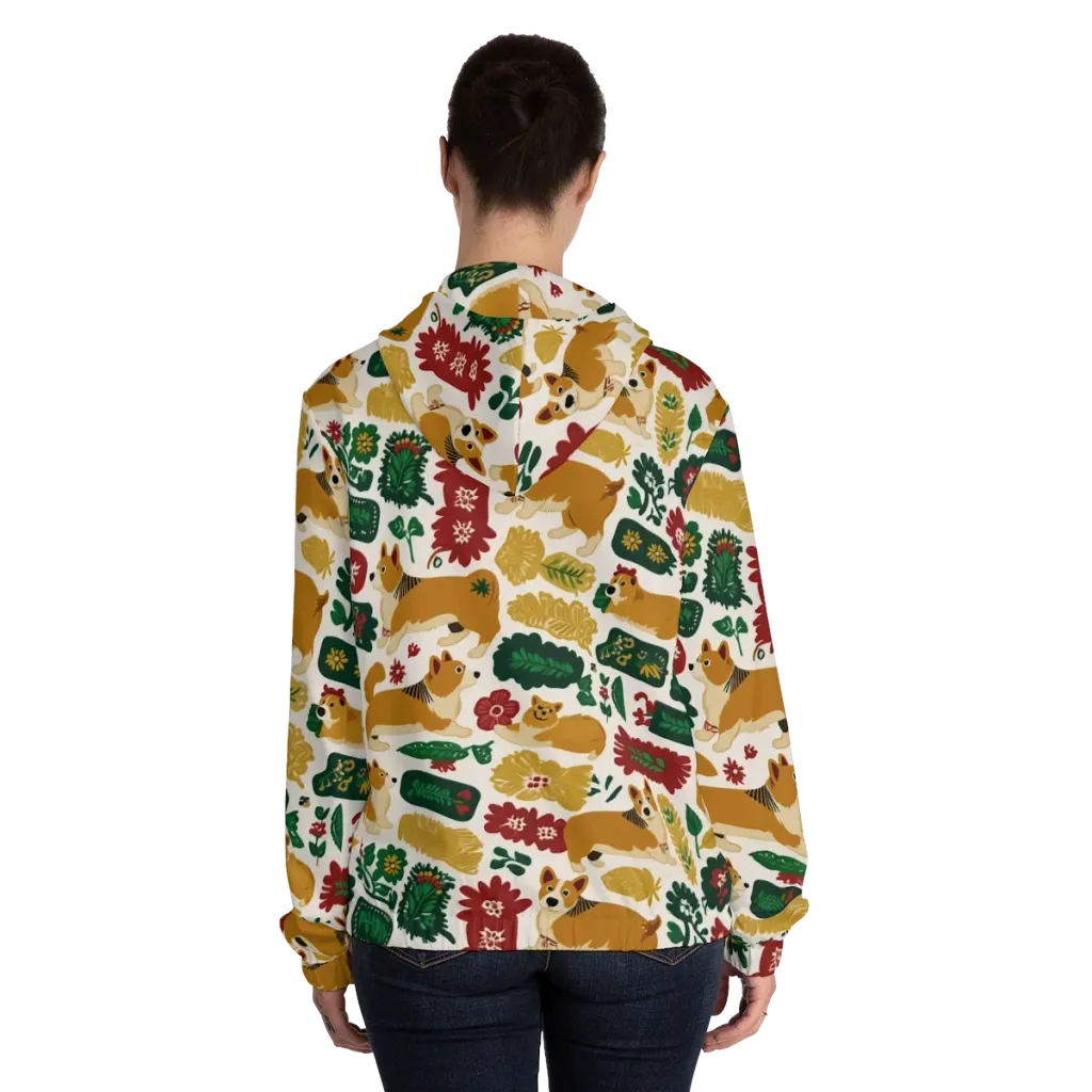 Corgi Conservatory on Women's Full-Zip Hoodie — Back On Person