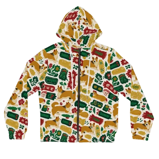 Corgi Conservatory on a Women's Full-Zip Hoodie