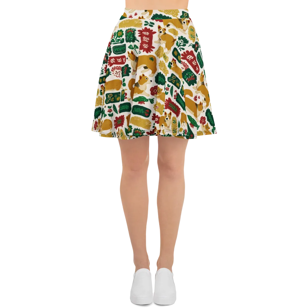 Corgi Conservatory on Skater Skirt — Front