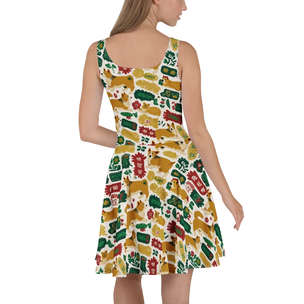 Corgi Conservatory on Skater Dress — Back