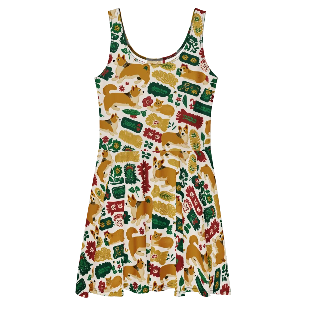 Corgi Conservatory on Skater Dress — Front