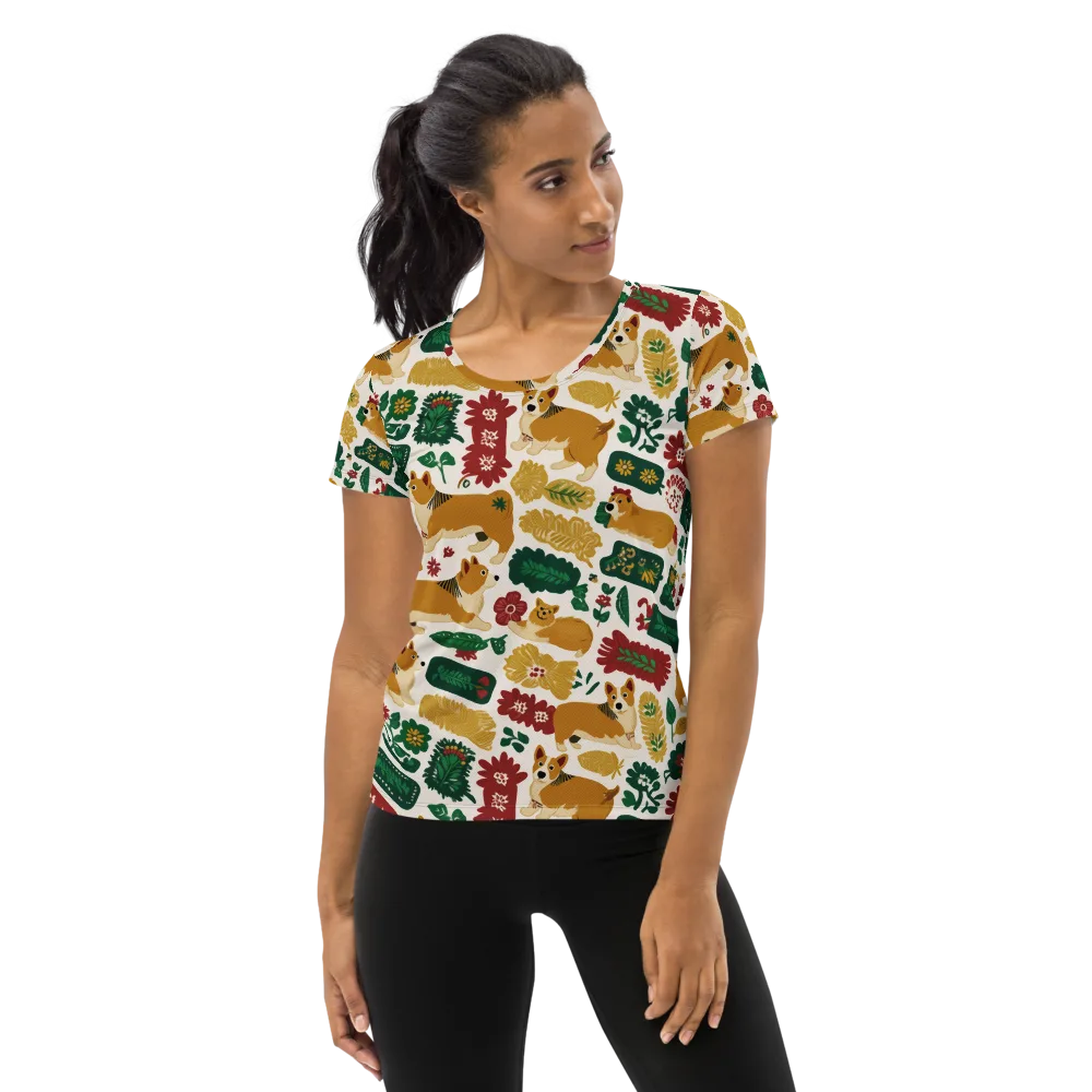 Corgi Conservatory on Women's Athletic T-Shirt — Front