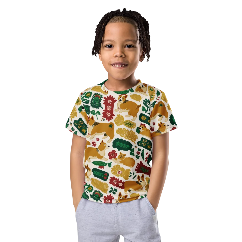 Corgi Conservatory on Kids Crew Neck T-Shirt — Front