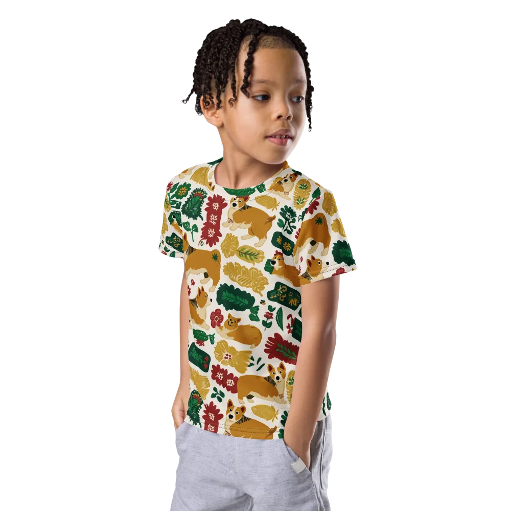 Corgi Conservatory on Kids Crew Neck T-Shirt — Left Front