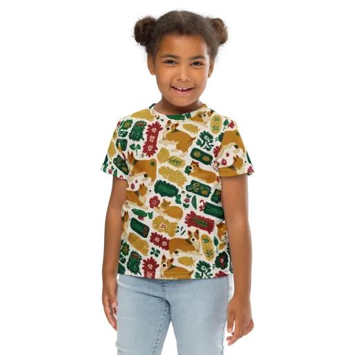 Corgi Conservatory on a Kids Crew Neck T-Shirt