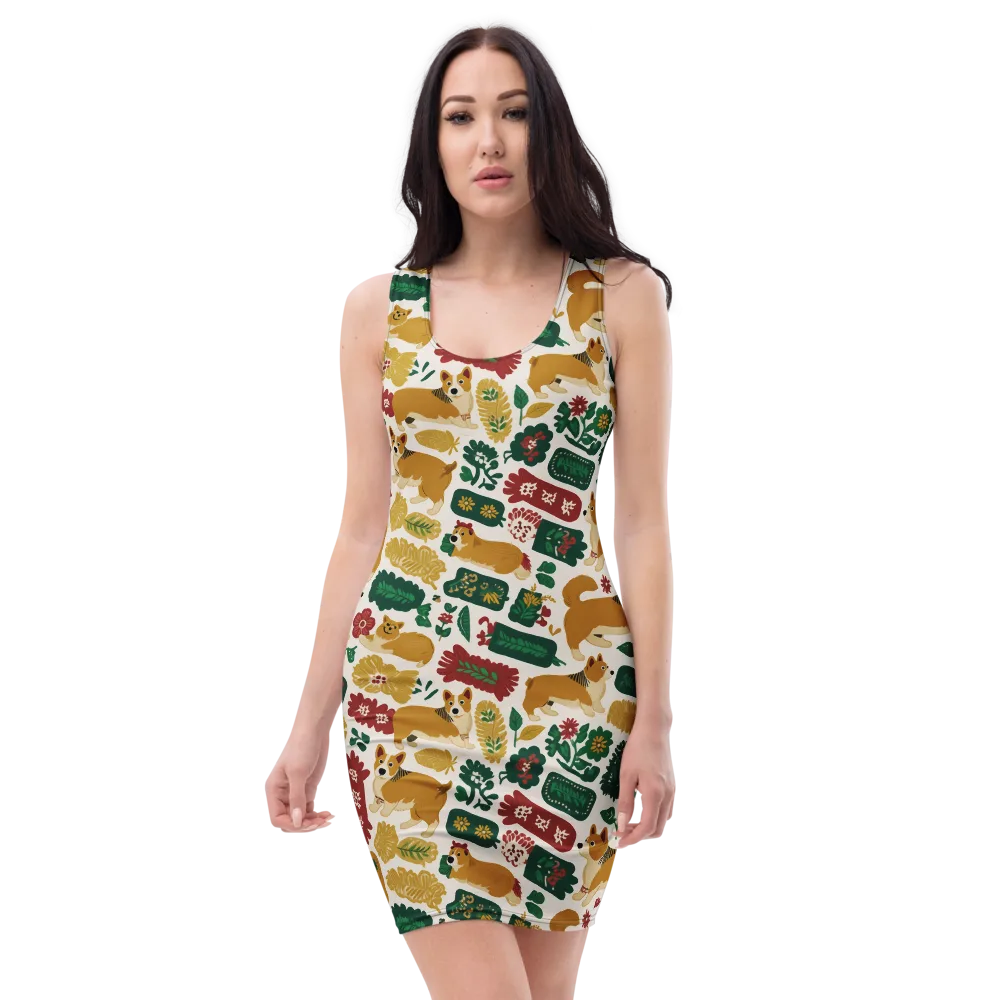 Corgi Conservatory on Bodycon Dress — Front
