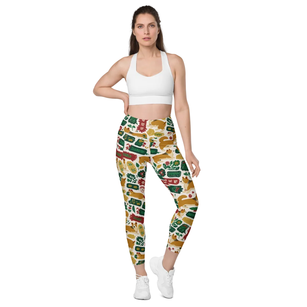 Corgi Conservatory on Leggings with Pockets — Front
