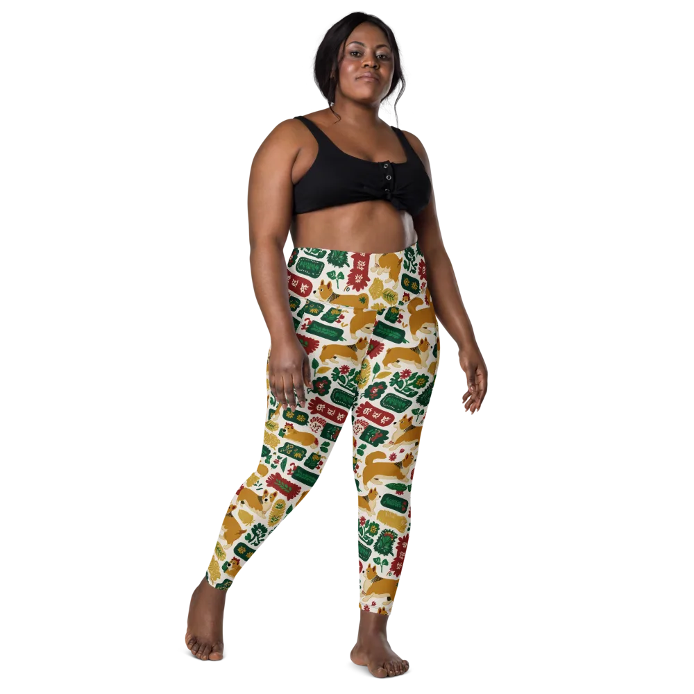 Corgi Conservatory on Leggings with Pockets — Front