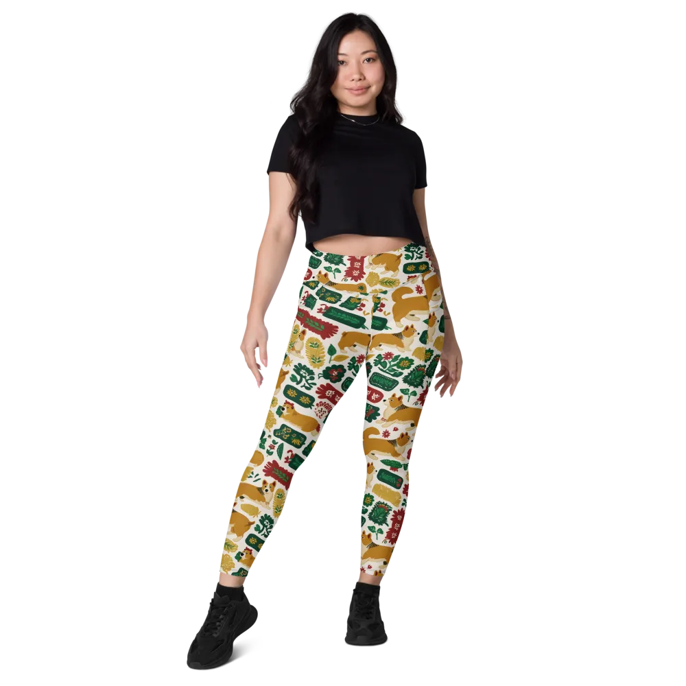 Corgi Conservatory on Leggings with Pockets — Front