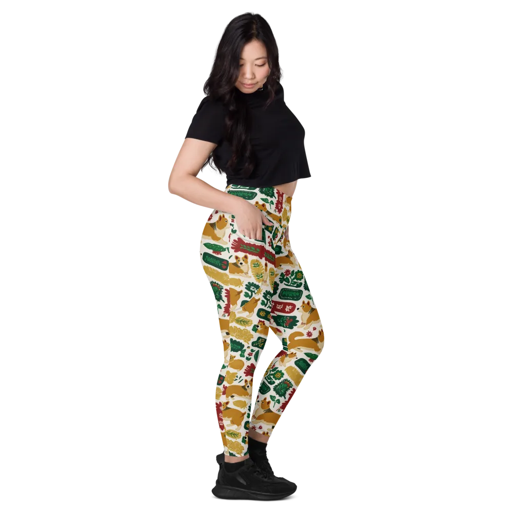Corgi Conservatory on Leggings with Pockets — Right