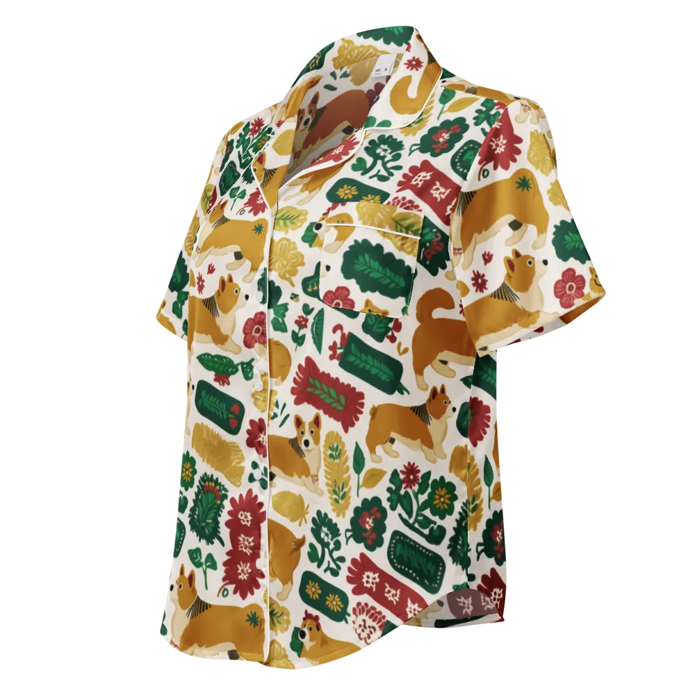 Corgi Conservatory on Women's Short Sleeve Pajama Top — Left Front
