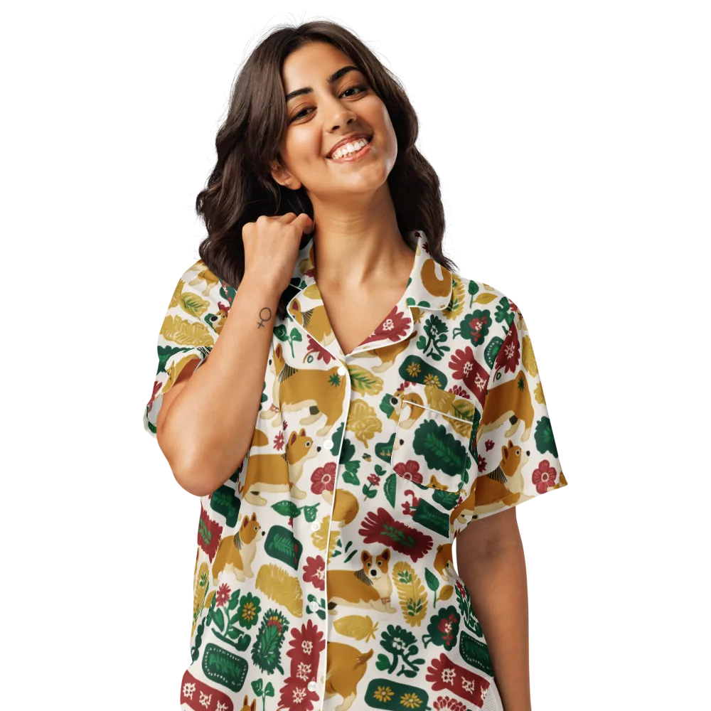 Corgi Conservatory on Women's Short Sleeve Pajama Top — Front