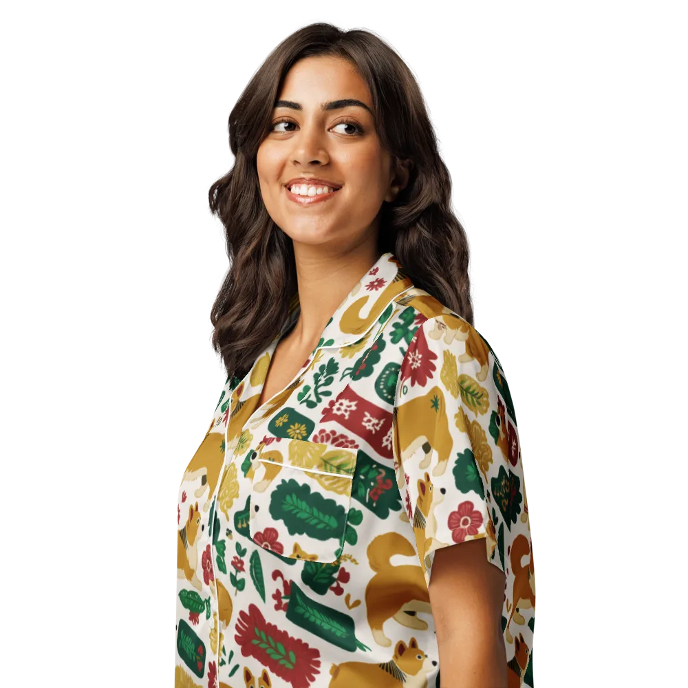 Corgi Conservatory on Women's Short Sleeve Pajama Top — Left Front