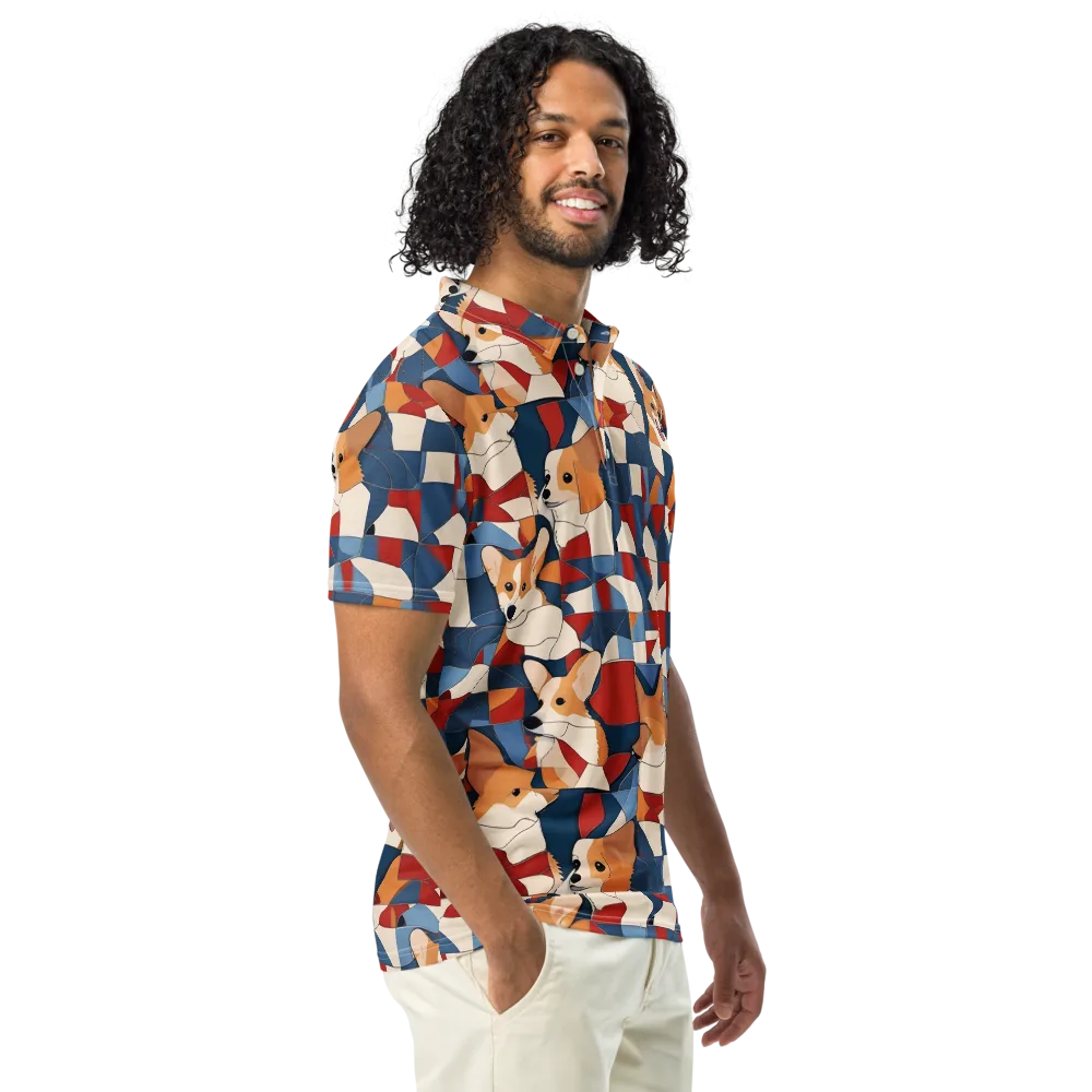 Corgi Color Theory on Men's Slim Fit Polo Shirt — Right Front