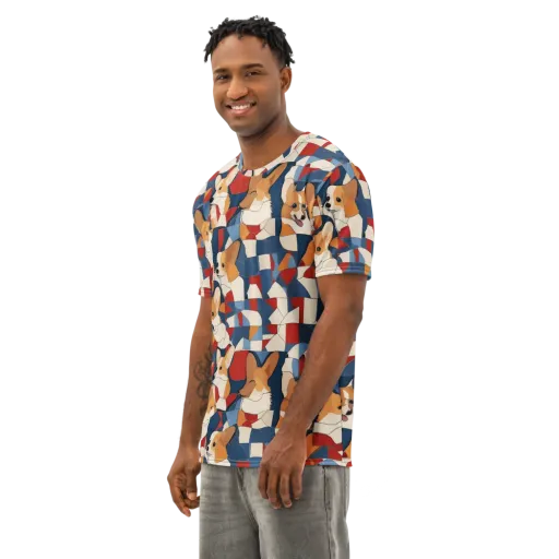 Corgi Color Theory on a Men's Cotton Crew Neck T-Shirt