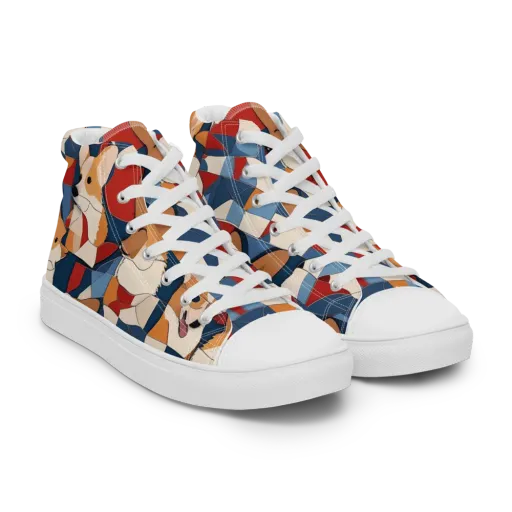 Corgi Color Theory on a Men's High Top Canvas Shoes