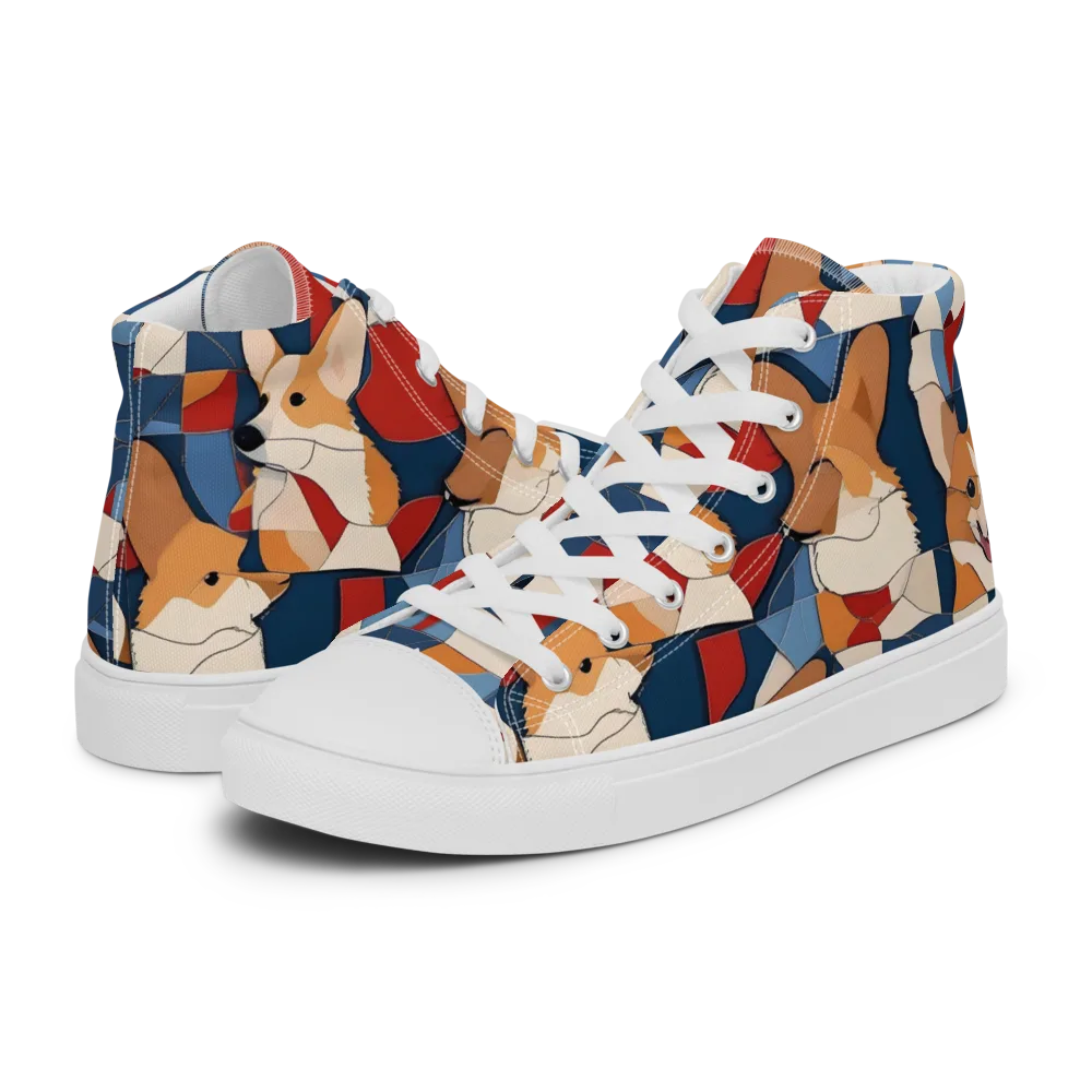 Corgi Color Theory on Men's High Top Canvas Shoes — Left