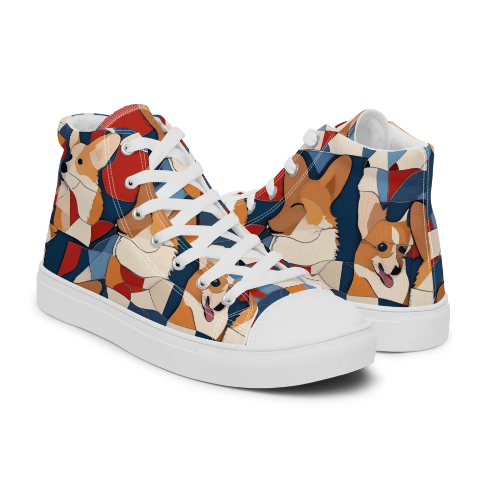 Corgi Color Theory on Men's High Top Canvas Shoes — Right